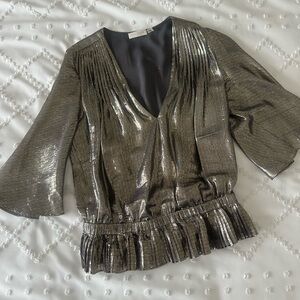 Ramy Brook Shimmering Silver V-Neck Blouse